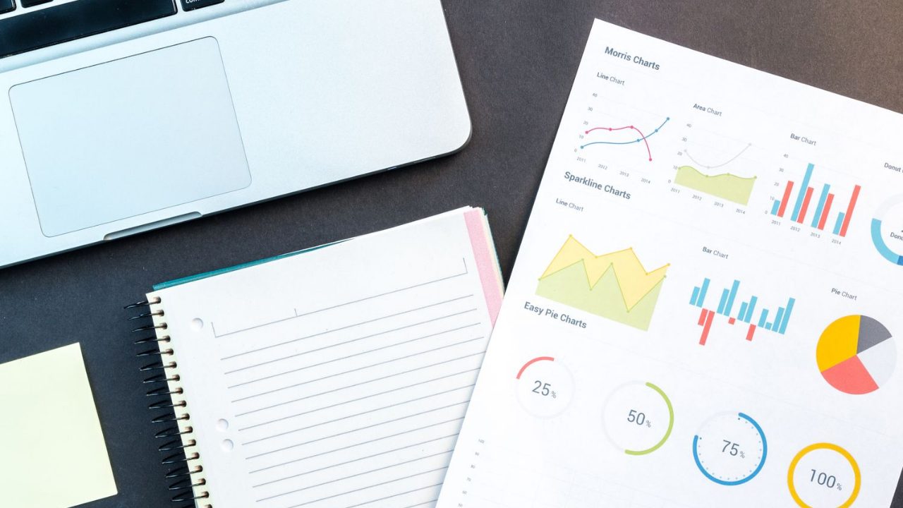 SEO progress reports and charts on a desk